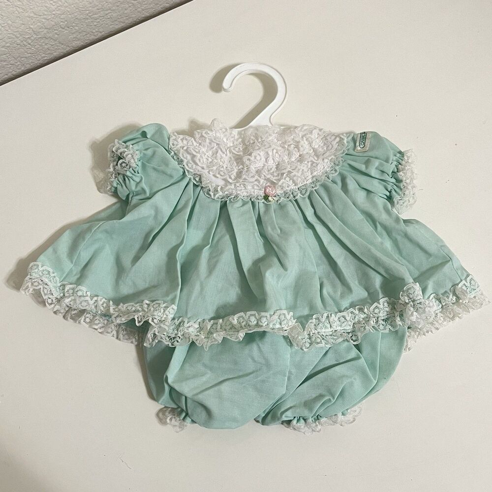Vintage Cabbage Patch Kids Mint Green Lace Details Dress and Bloomers Set Coleco